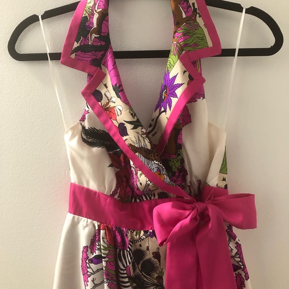 Tibi Halterneck Wrap Silk Collared Dress Animal Print With Pockets Size 2 - Picture 2 of 11